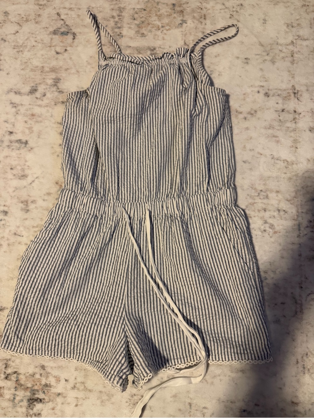 LOFT Blue and White Striped Sleeveless Romper